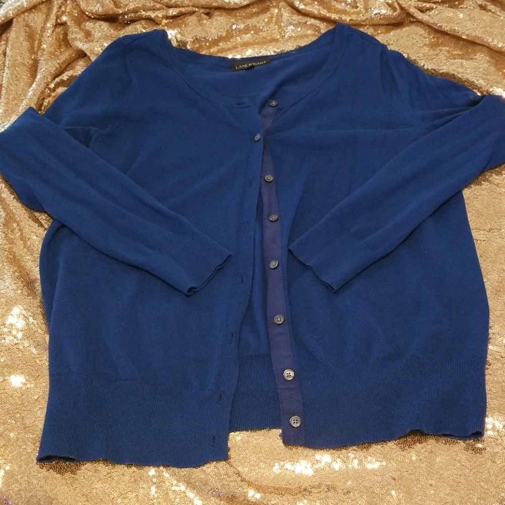 Ribbon-stripe button-down cardigan. Size 14/16
